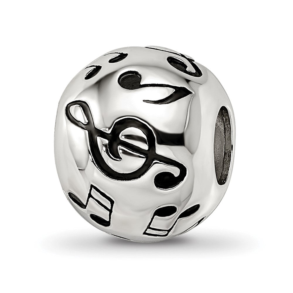 Sterling Silver Reflections Rhodium-plated Enameled Musical Notes Bead, 12 x 10.1 mm