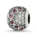 Sterling Silver Reflections Antiqued CZ & Red Corundum Hearts Bead, 11.8 x 10.4 mm