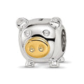 Sterling Silver Reflections Rhodium-plated Gold-plated Nose Pig Bead, 10.4 x 9.2 mm