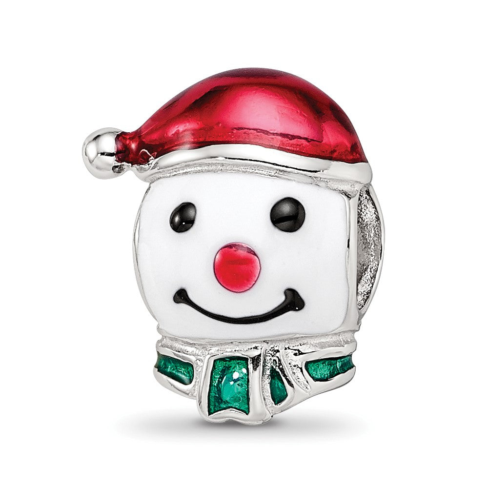 Sterling Silver Reflections Rh-plated Enameled Snowman Head Bead, 12.35 x 8.2 mm