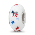 Ster.Silver Reflections Hand Painted Patriotic Democrat Fenton Glass Bead, 14.6 x 14.6 mm