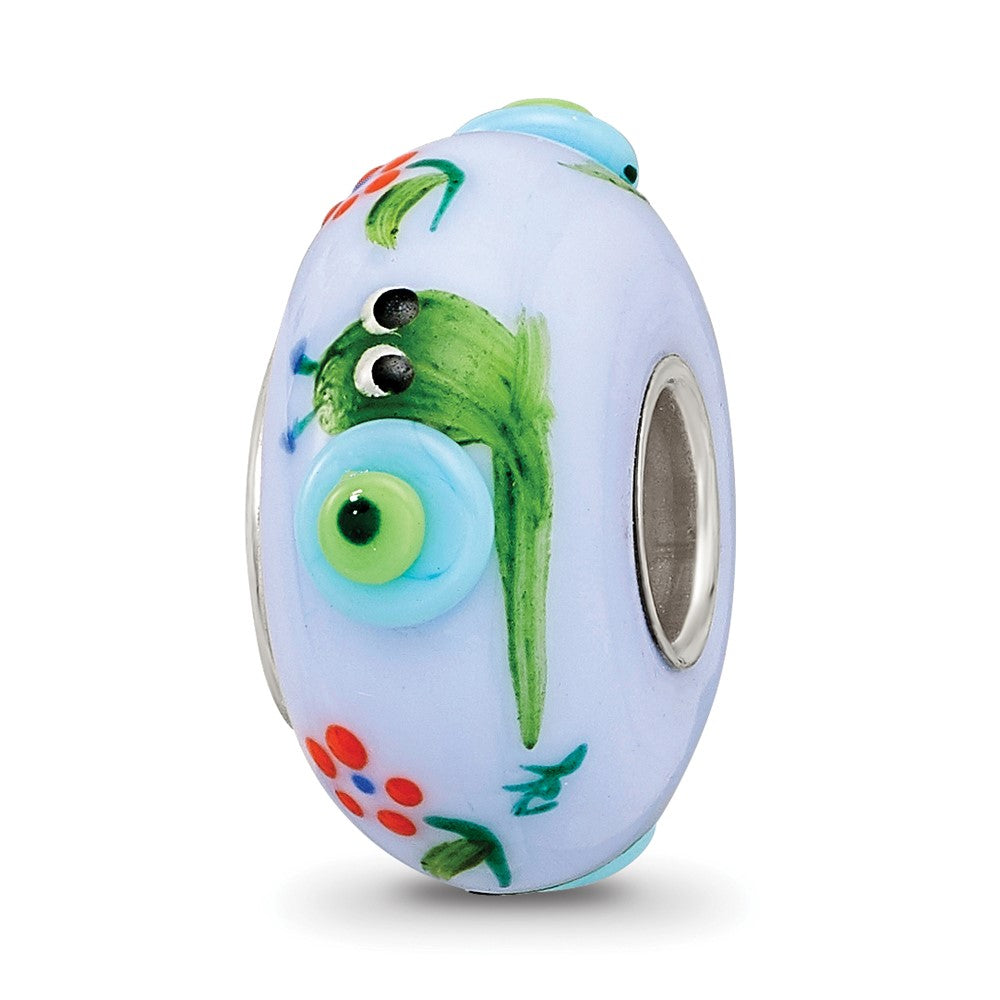Ster.Silver Reflections Hand Painted Just Snail'n Along Fenton Glass Bead, 14.8 x 14.8 mm