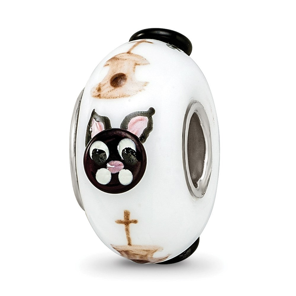 Ster.Silver Reflections Hand Painted Hey Diddle Diddle Fenton Glass Bead, 15.4 x 15.4 mm