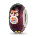 Ster.Silver Reflections Hand Painted Whooo! Fenton Glass Bead, 15.5 x 15.5 mm