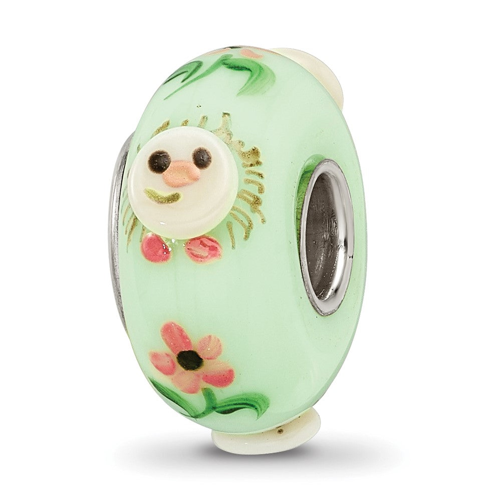 Ster.Silver Reflections Hand Painted Hattie Hedgehog Fenton Glass Bead, 14.8 x 14.8 mm