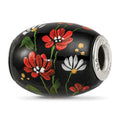 Ster.Silver Reflections Hand Paint Ebony Bouquet Large Fenton Glass Bead, 15.6 x 15.6 mm
