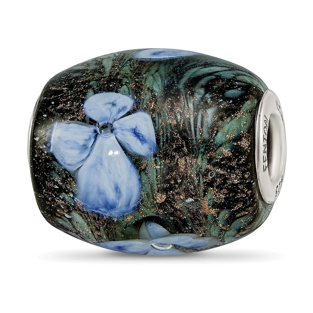 Ster.Silver Reflections Hand Paint Hydrangea Moonlight Fenton Glass Bead, 16.5 x 16.5 mm