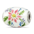 Ster.Silver Reflections Hand Paint Berries & Blossoms Fenton Glass Bead, 15.5 x 15.5 mm