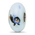 Ster.Silver Reflections Hand Painted Penguin Frolic Fenton Glass Bead, 14.9 x 14.9 mm