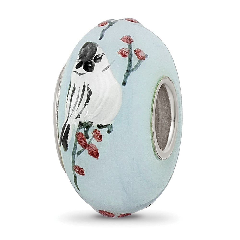Ster.Silver Reflections Hand Painted Fluffy Tufty Fenton Glass Bead, 14.8 x 14.8 mm