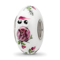 Ster.Silver Reflections Hand Painted Two Hoots For You Fenton Glass Bead, 14.6 x 14.6 mm