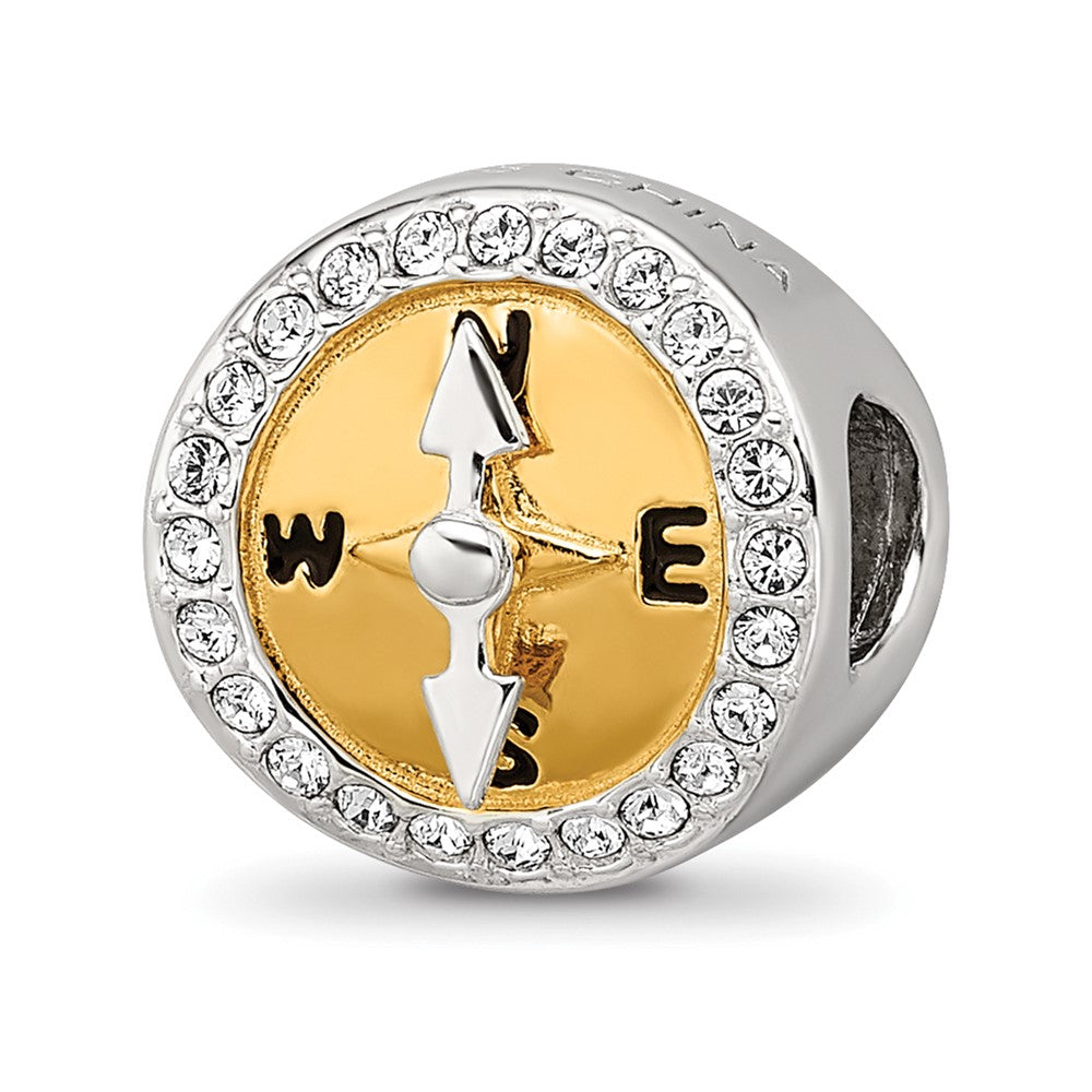 Sterling Silver Reflections Gold-tone CZ Moveable Compass Bead, 11.53 x 11.2 mm