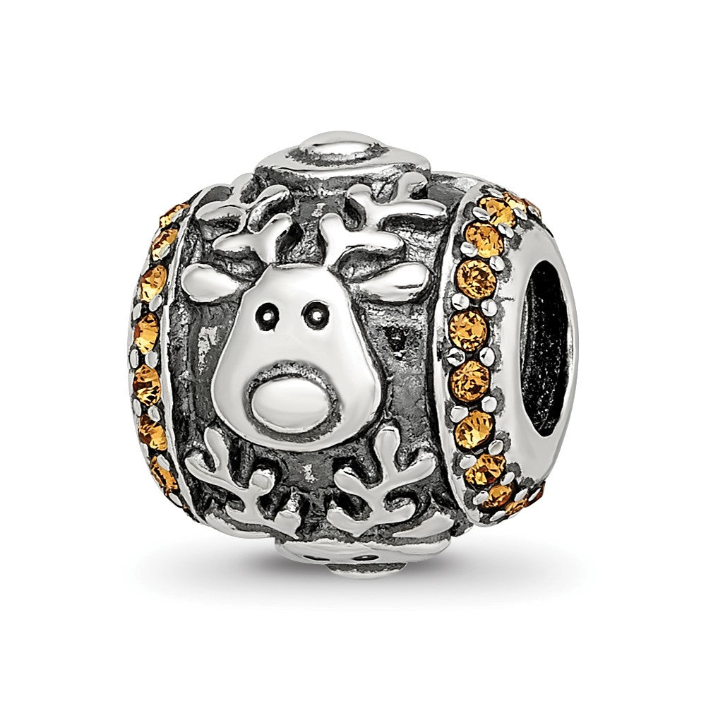 Sterling Silver Reflections Crystals Reindeer Bead, 10.57 x 10.25 mm