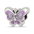 Sterling Silver Reflections Purple & Green Enameled CZ Butterfly Bead, 9.07 x 9.34 mm
