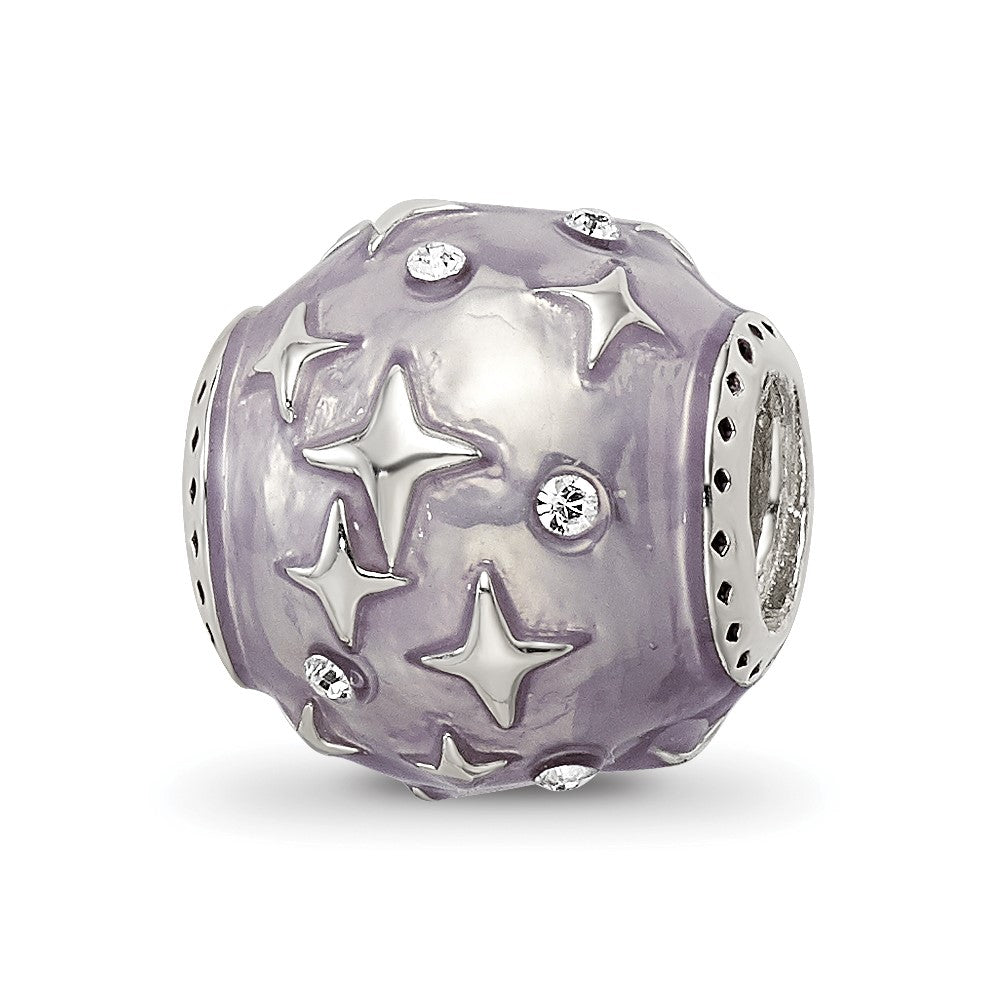 Sterling Silver Reflections Lavender Enamel & Crystal Star Bead, 11.29 x 10.21 mm