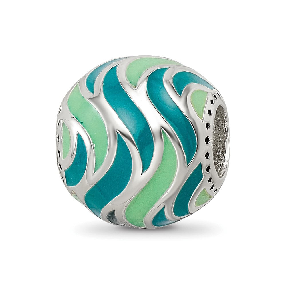 Sterling Silver Reflections Mint & Teal Enameled, Silver IP-Plated Bead, 10.87 x 10.03 mm