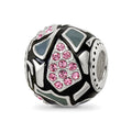 Sterling Silver Reflections Black & Gray Enameled, Pink CZ Silver IP-Plat, 10.9 x 10.28 mm