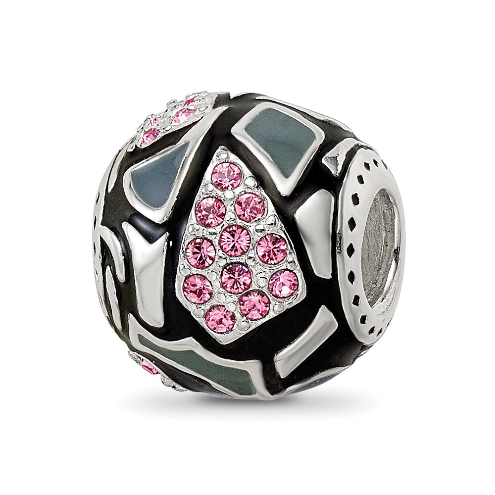 Sterling Silver Reflections Black & Gray Enameled, Pink CZ Silver IP-Plat, 10.9 x 10.28 mm