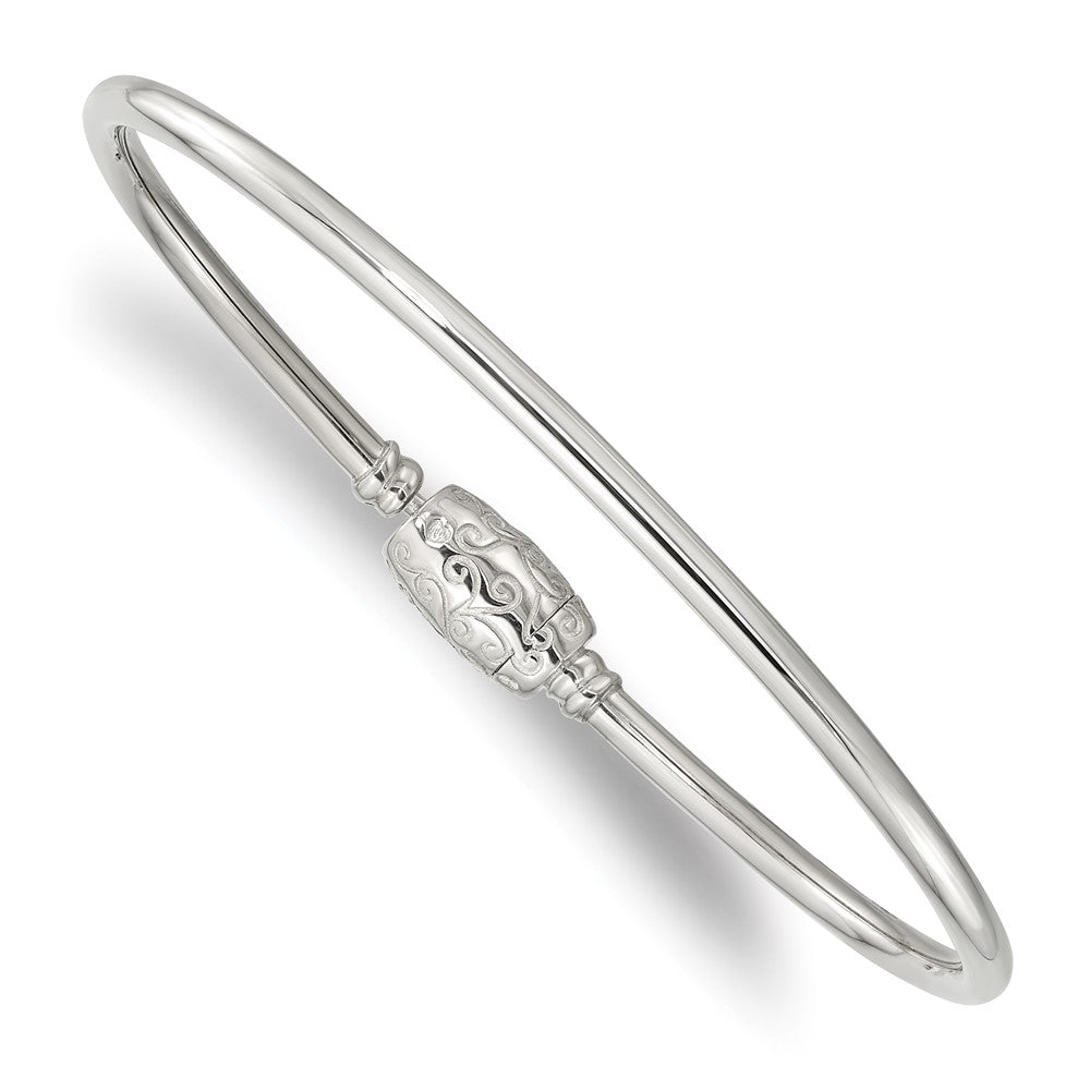 Sterling Silver Reflections Bangle with Silver Clasp Bead, 7.5 mm