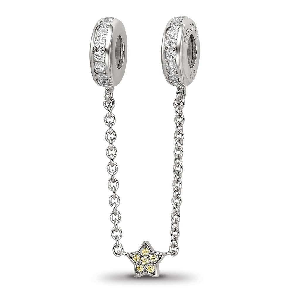 Sterling Silver Reflections Rhodium-plated 3in Security Chain CZ Beads, 9.49 x 3.56 mm