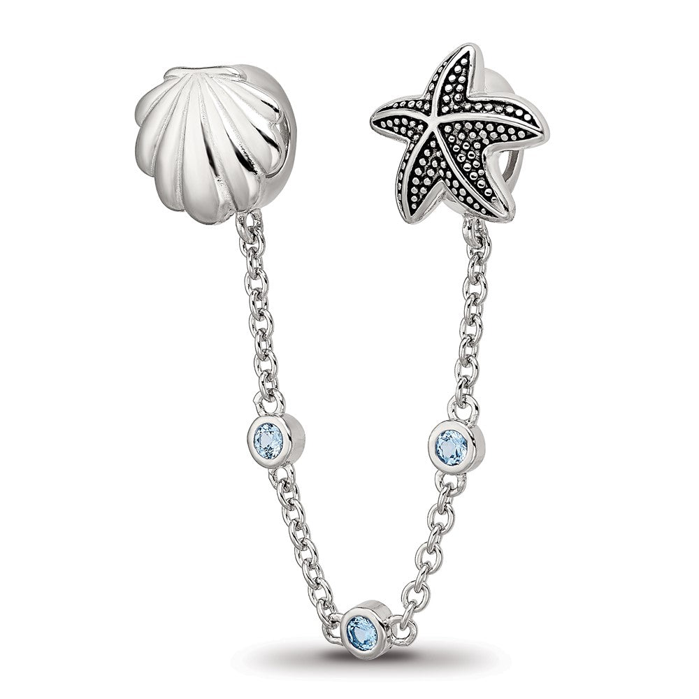 Sterling Silver Reflections Rhodium-plated 3in Security Chain Sea CZ Bead, 8.85 x 9.61 mm