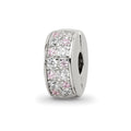 Sterling Silver Reflections Rhodium-plated White & Pink CZ Hinged Bead, 10.87 x 5.04 mm
