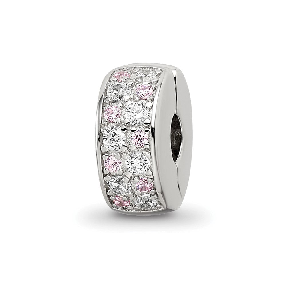 Sterling Silver Reflections Rhodium-plated White & Pink CZ Hinged Bead, 10.87 x 5.04 mm