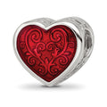 Sterling Silver Reflections Rh-plated Red Enamel Embelishment Bead, 11.09 x 12.16 mm