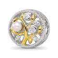 Sterling Silver Reflections Rh-plate Gold-tone FWC Pearl & CZ Tree Bead, 11.88 x 11.15 mm
