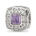 Sterling Silver Reflections Rh-plated Purple & CZs Cut Out Square Bead, 11.59 x 11.54 mm