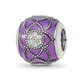 Sterling Silver Reflections Rh-plated CZs Purple Enameled Bead, 11.11 x 9.93 mm