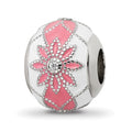 Sterling Silver Reflections Rh-plated CZ White & Pink Enamel Flowers Bead, 11.79 x 9.73 mm