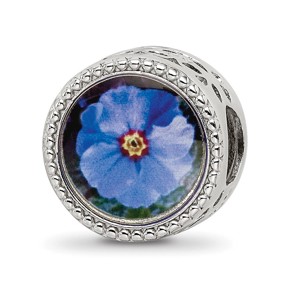 Sterling Silver Reflections Rhodium-plated February Flower Bead, 11.69 x 8.34 mm