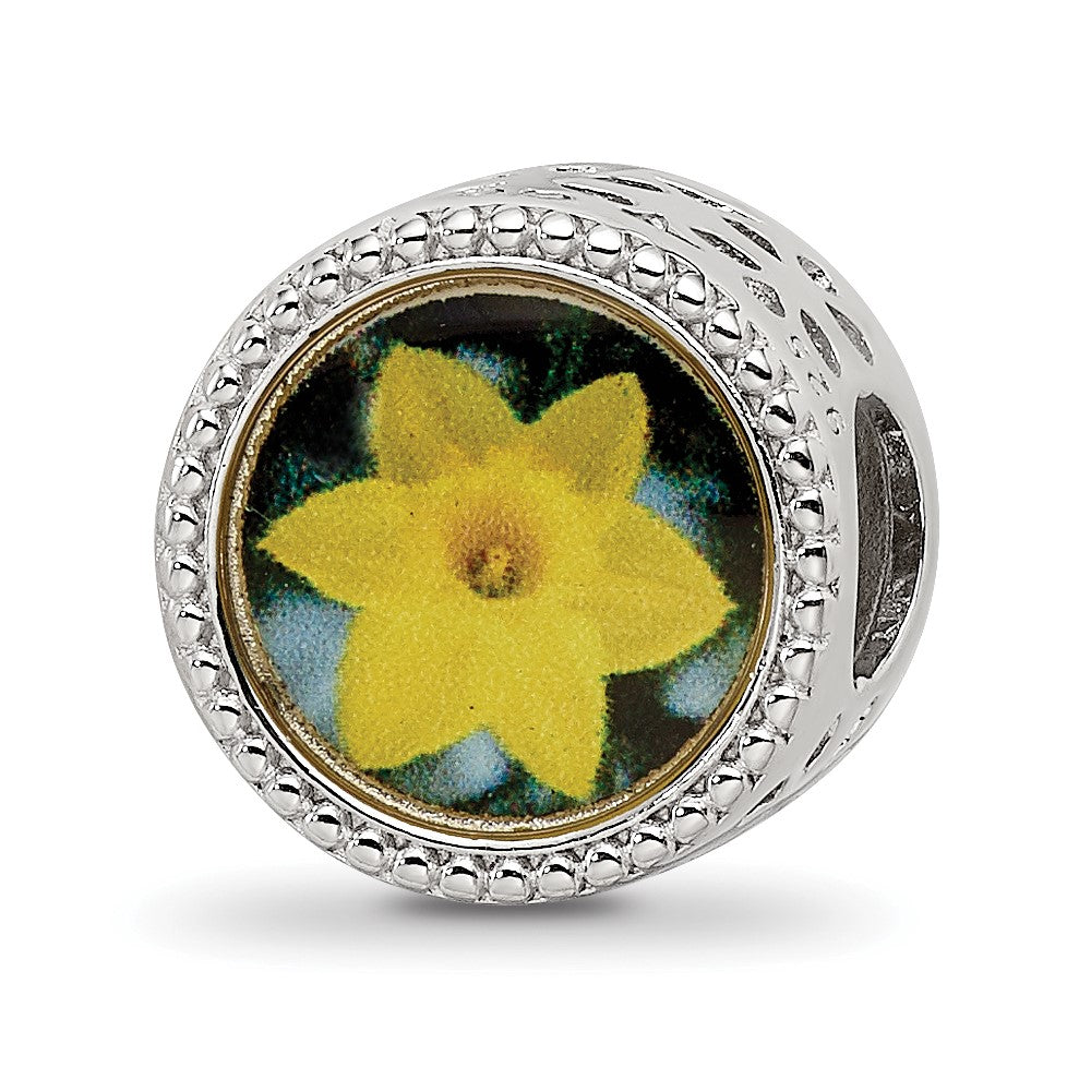 Sterling Silver Reflections Rhodium-plated March Flower Bead, 11.75 x 8.65 mm