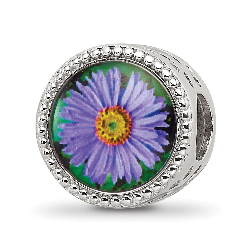 Sterling Silver Reflections Rhodium-plated September Flower Bead, 11.8 x 8.51 mm