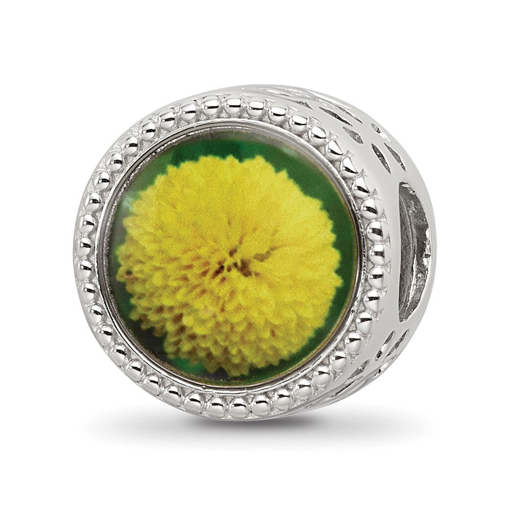 Sterling Silver Reflections Rhodium-plated November Flower Bead, 11.76 x 8.64 mm