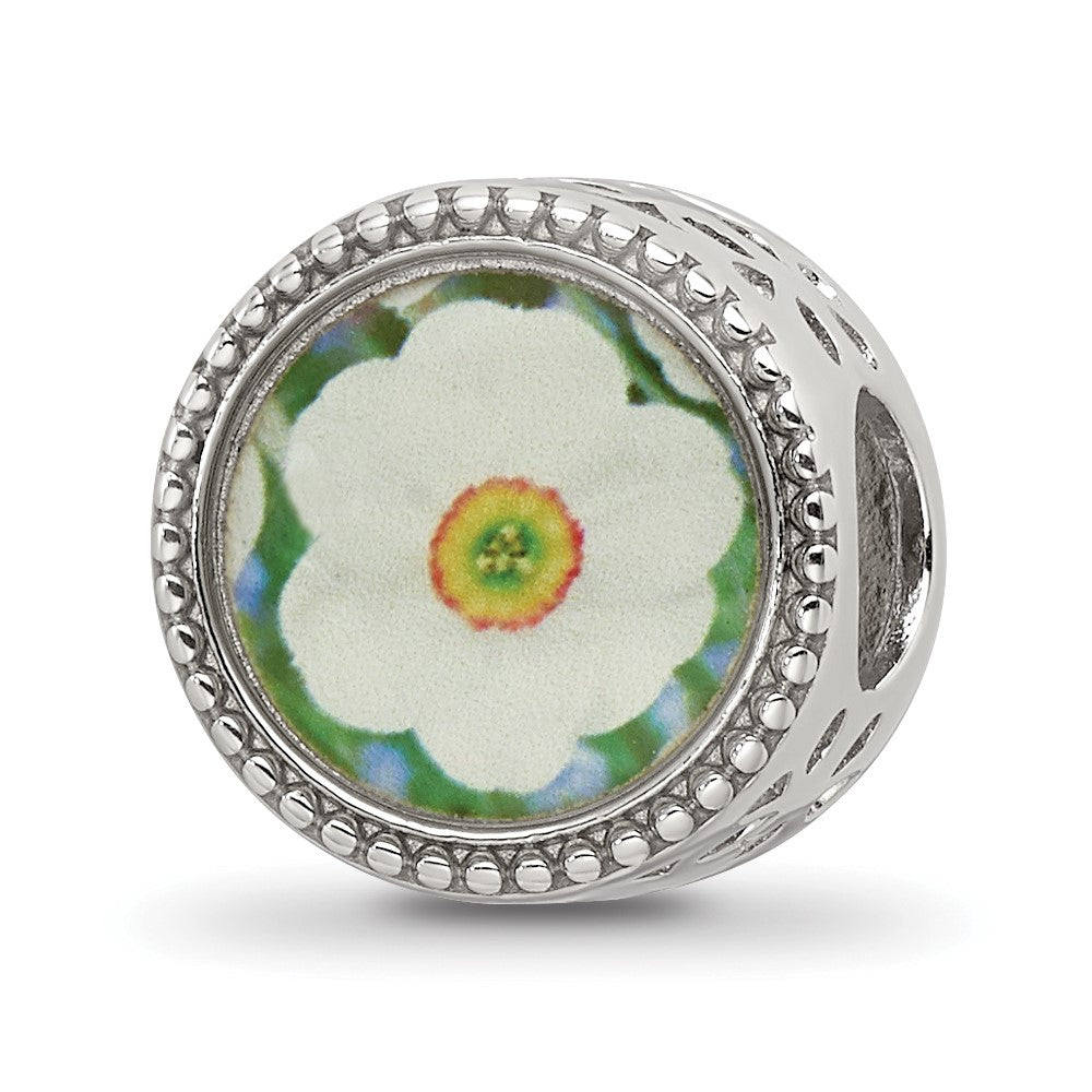 Sterling Silver Reflections Rhodium-plated December Flower Bead, 11.83 x 8.55 mm