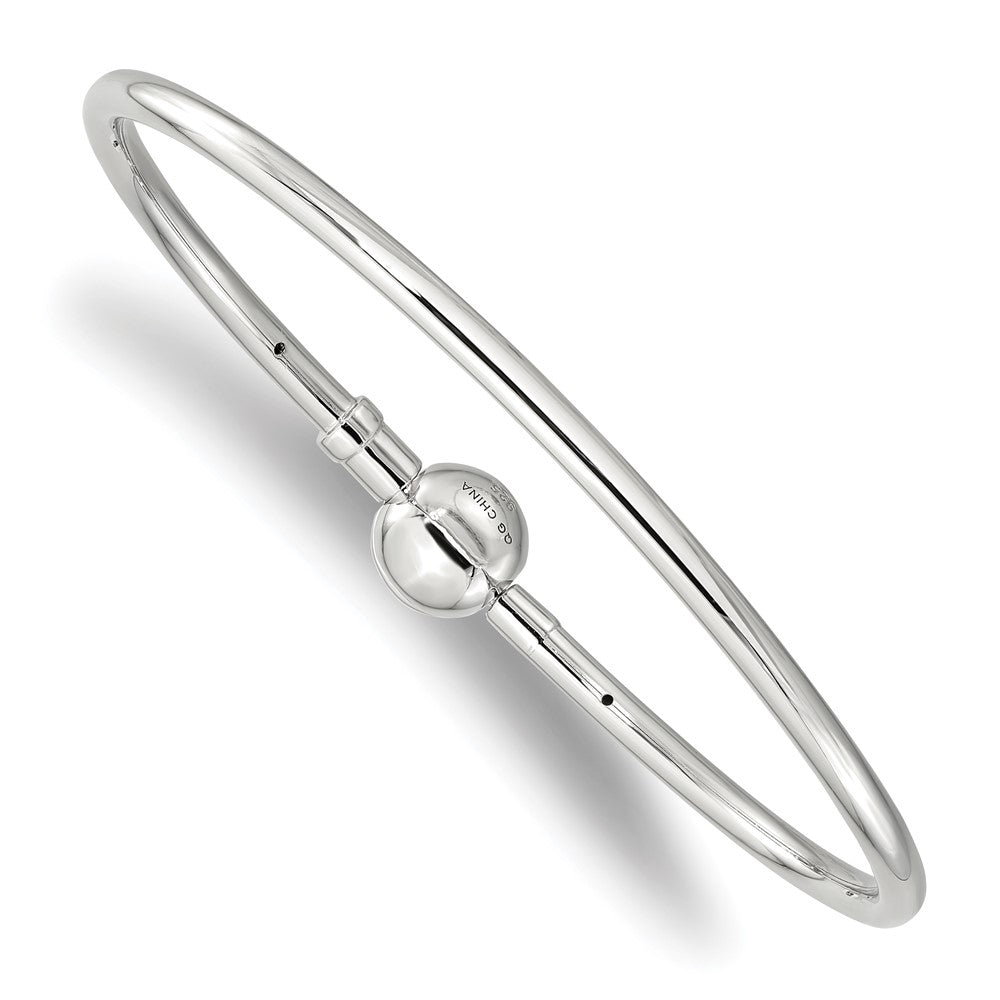 Sterling Silver Reflections Rhodium-plated Bangle with a Circle Clasp Bead, 8.25 mm