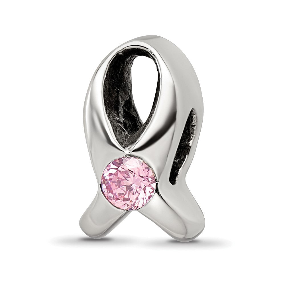 Sterling Silver Reflections Silver Ribbon with Pink CZ Bead, 11.7 x 5.62 mm