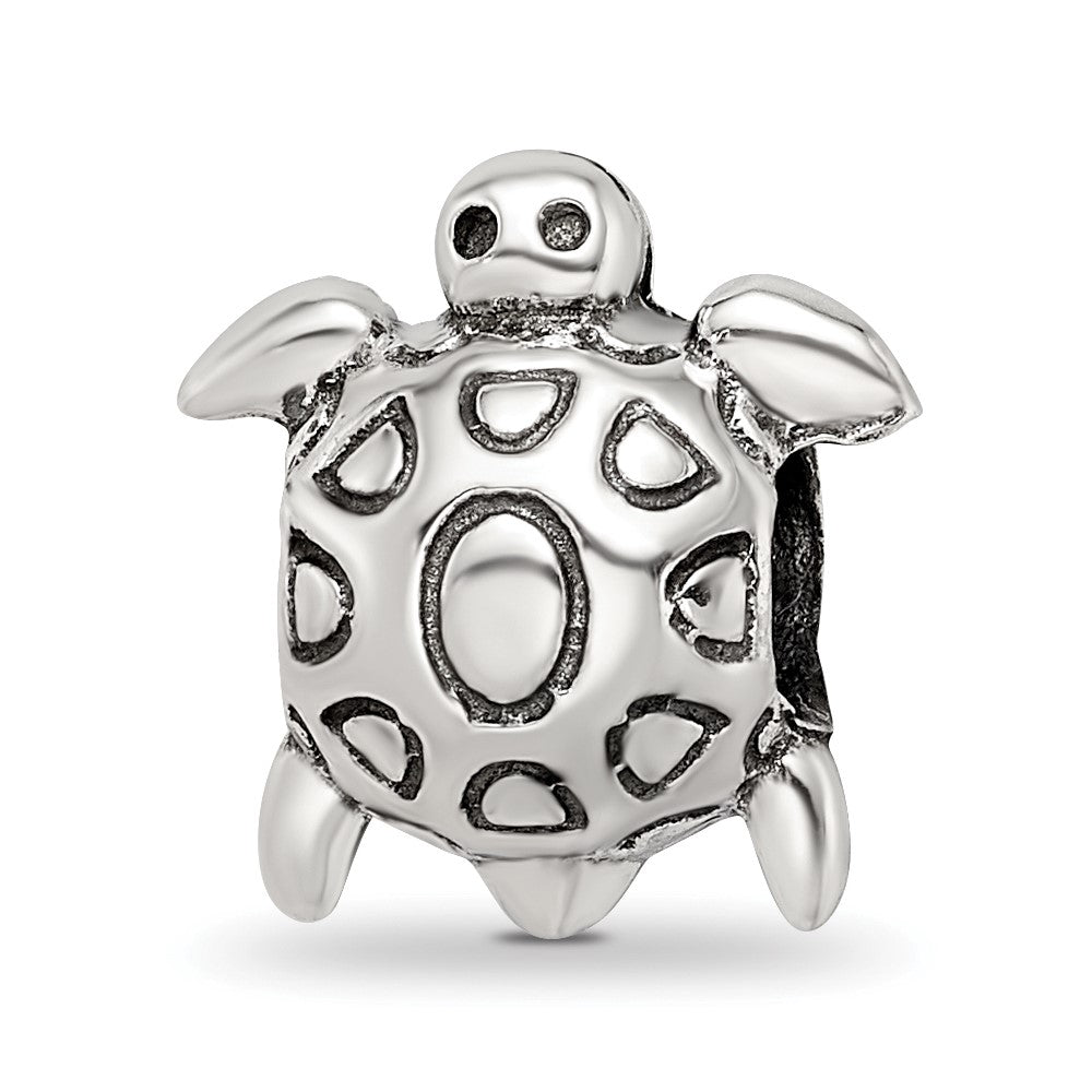 Sterling Silver Reflections Antiqued Turtle Bead, 12.45 x 11.51 mm