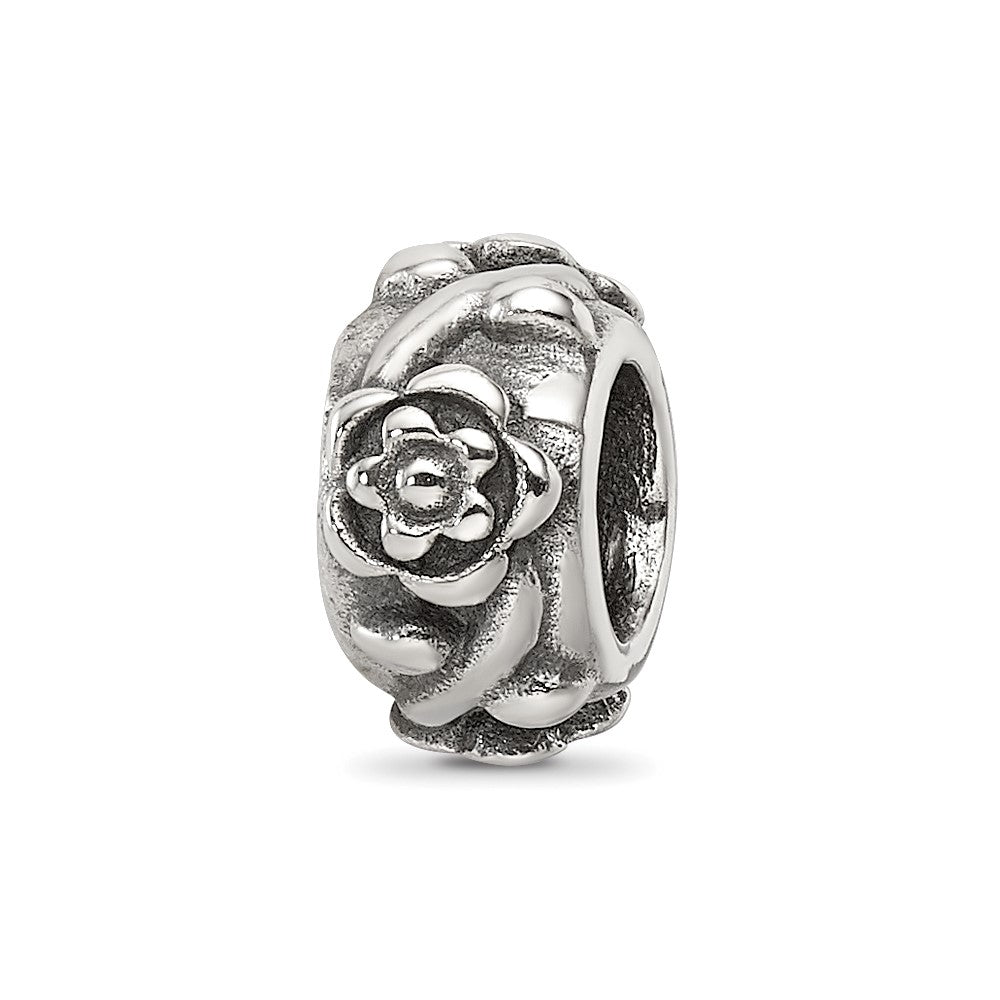 Sterling Silver Reflections Antiqued Flower Chain Bead, 8.89 x 4.9 mm