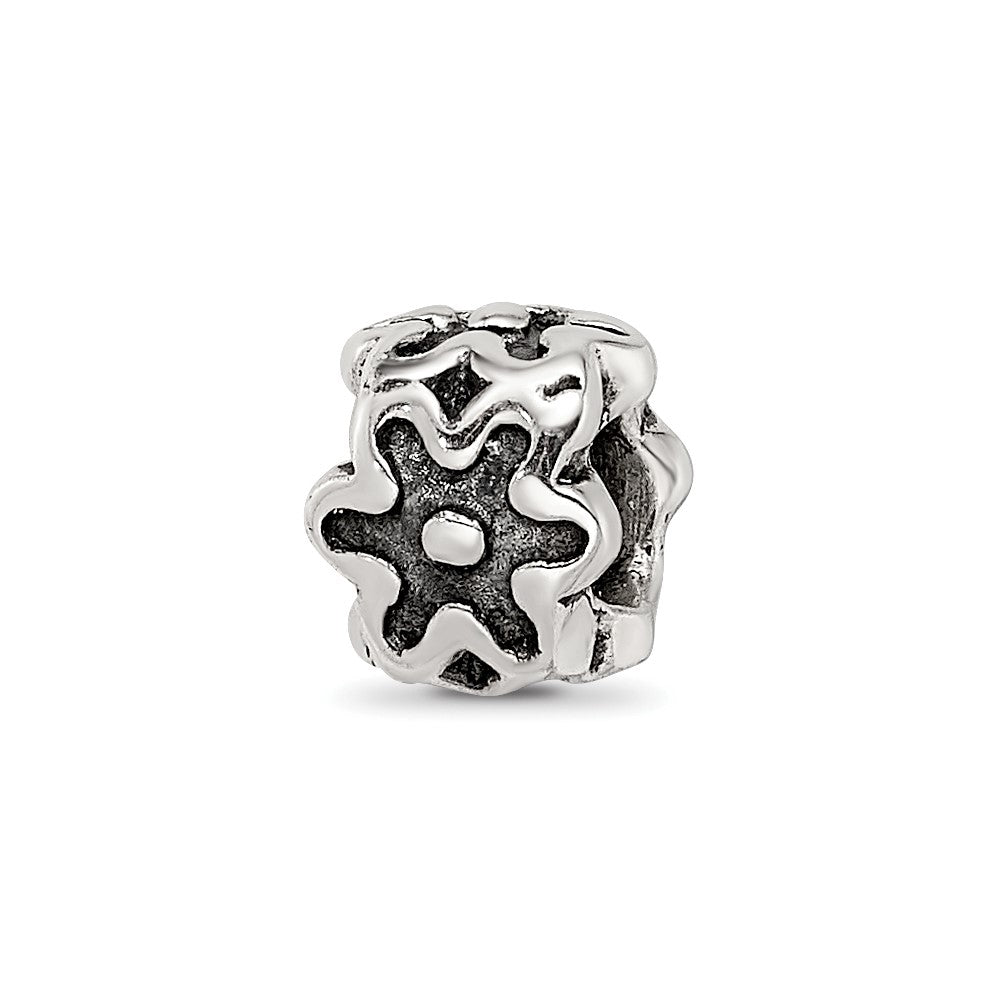 Sterling Silver Reflections Antiqued Flower Kids Bead, 6.79 x 5.68 mm
