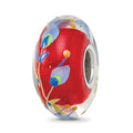 Sterling Silver Reflections Hand Painted Feathers, Clear & Red Glass Bead, 15.02 x 7.64 mm