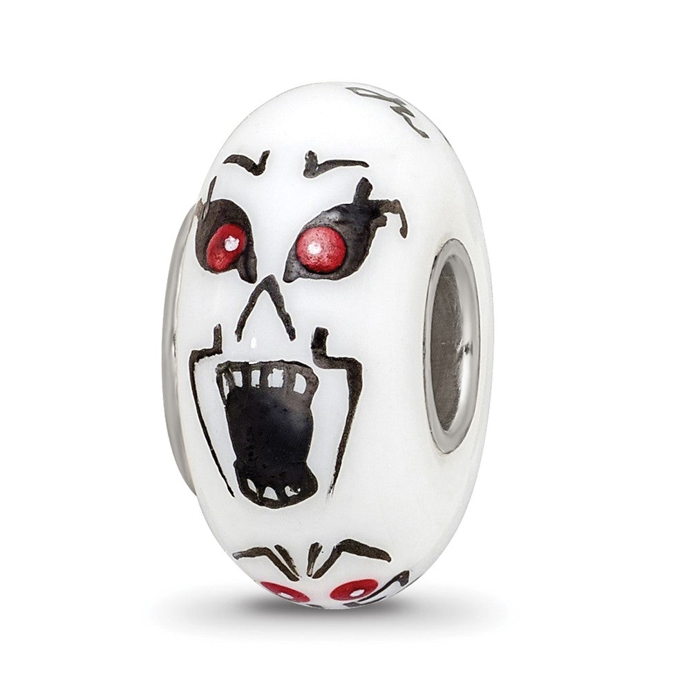 Sterling Silver Reflections Hand Painted Ghouls, White Glass Bead, 15.23 x 7.62 mm