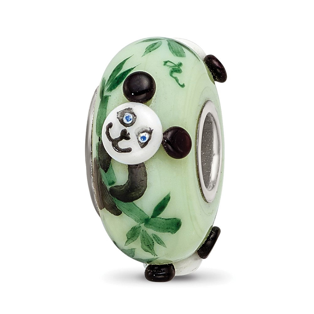 Sterling Silver Reflections Hand Painted Panda, Green Glass Bead, 14.88 x 7.46 mm