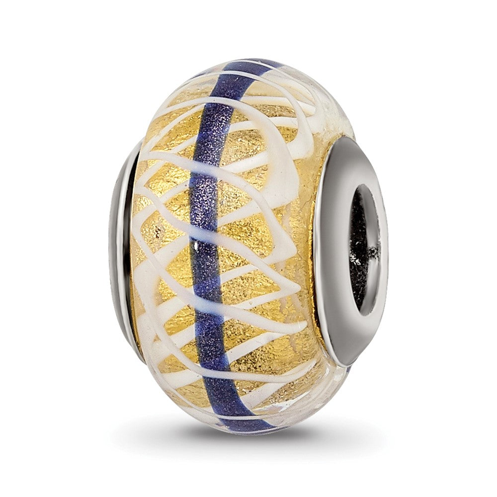 Sterling Silver Reflections Gold/Blue/White Italian Glass Bead, 14.12 x 9.13 mm