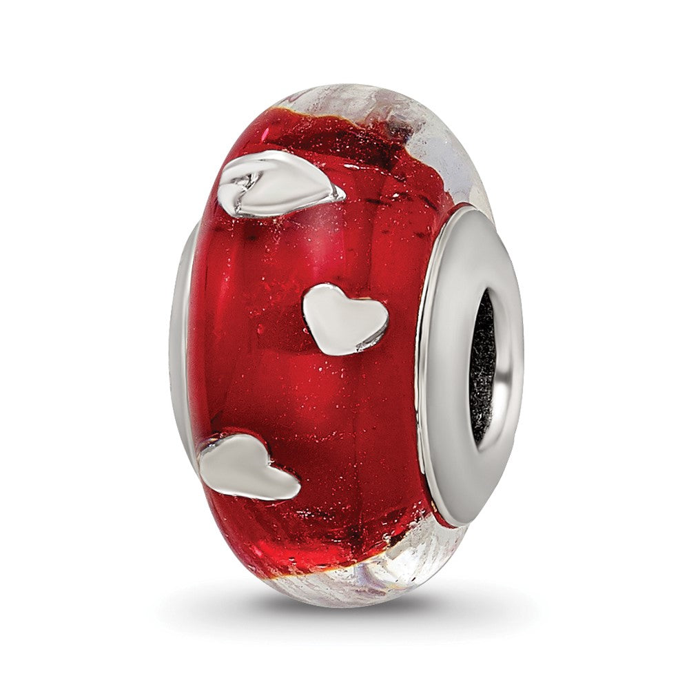 Sterling Silver Reflections Red Hearts Italian Glass Bead, 13.67 x 9.37 mm