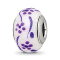 Sterling Silver Reflections Purple Glitter Flower Italian Glass Bead, 14.42 x 9.88 mm