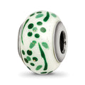 Sterling Silver Reflections Green Glitter Flower Italian Glass Bead, 13.84 x 9.7 mm