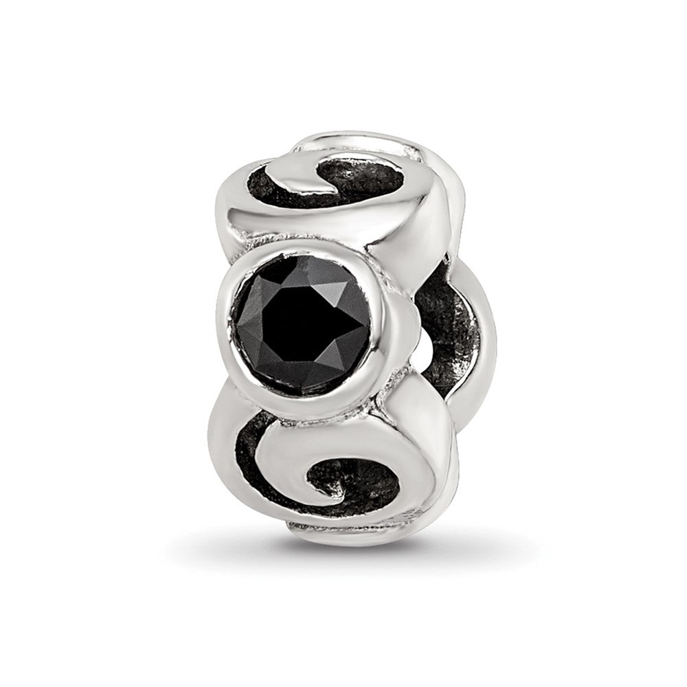 Sterling Silver Reflections Black CZ Bead, 10 x 6.36 mm